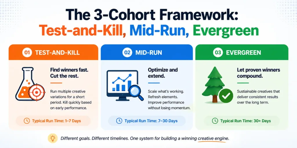 The 3-Cohort Framework: Test-and-Kill, Mid-Run, Evergreen