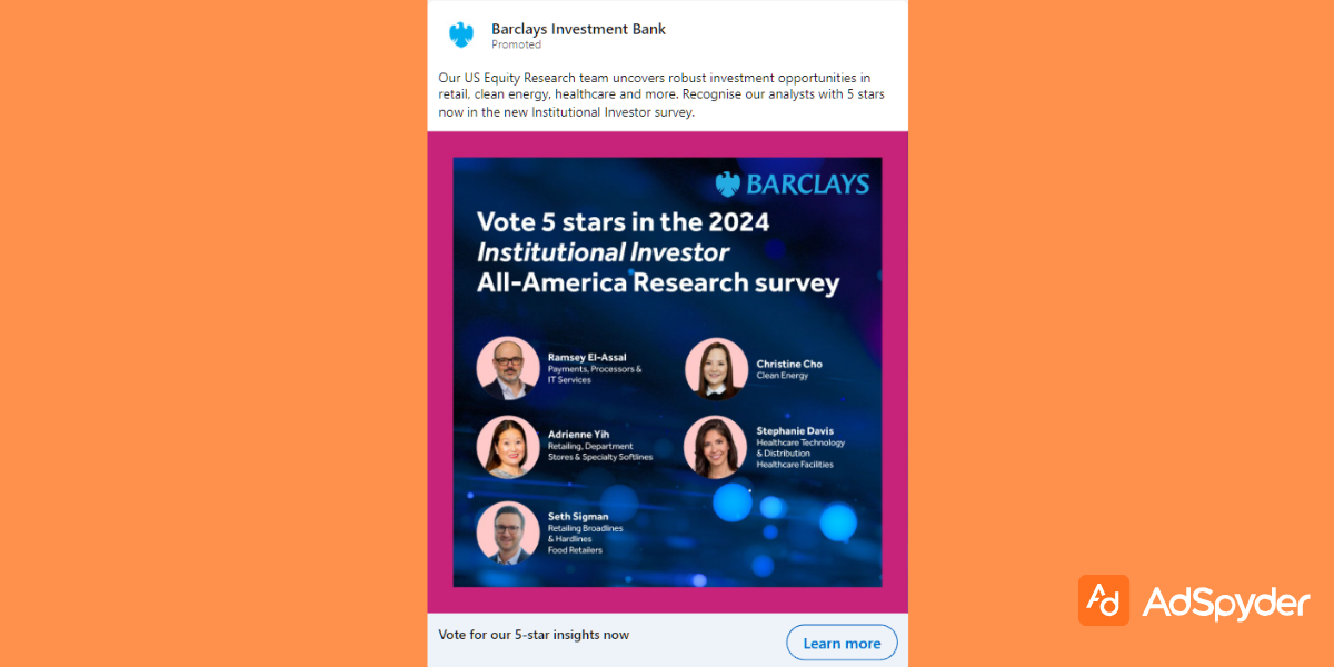 Barclays Investment Bank: Top LinkedIn ad examples