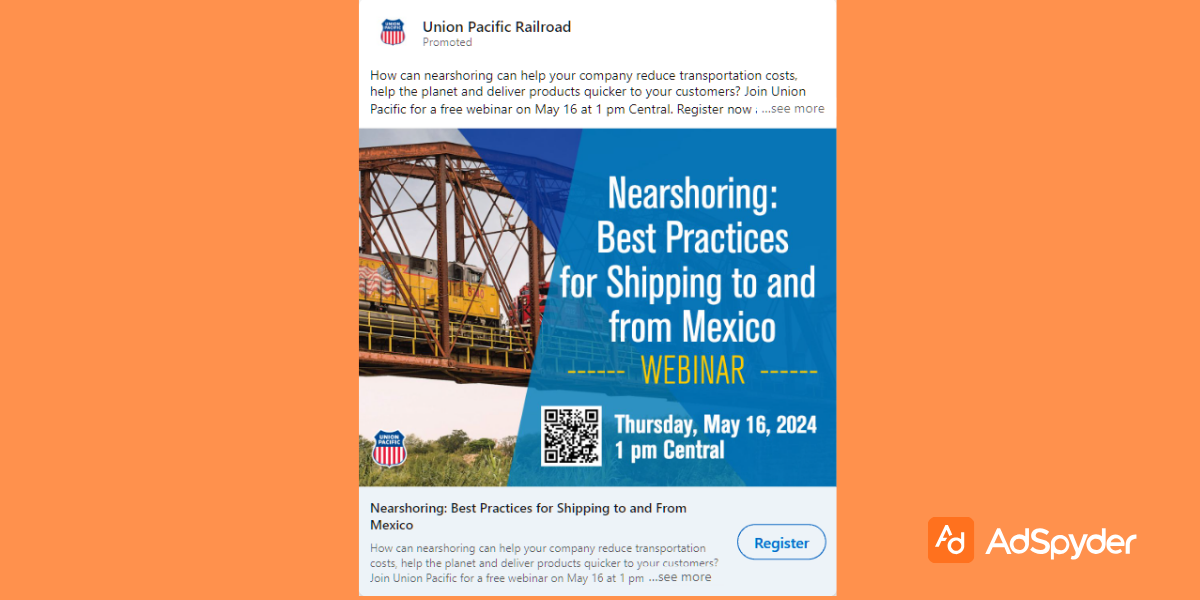 Union Pacific Railroad: Top LinkedIn ad examples